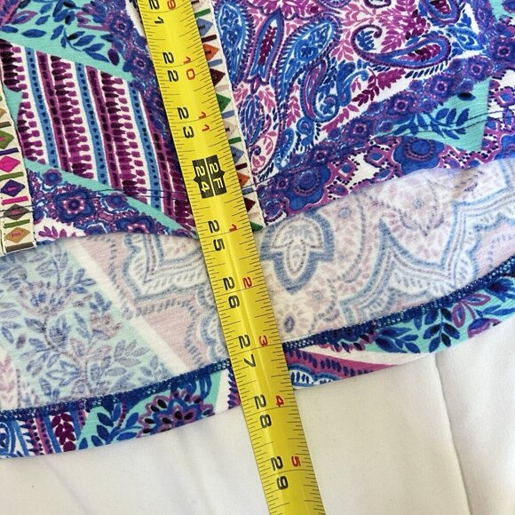 Cupio Womens Large Blue Purple Paisley 3/4 Sleeve Tie Blouse Top Casual - Picture 6 of 8